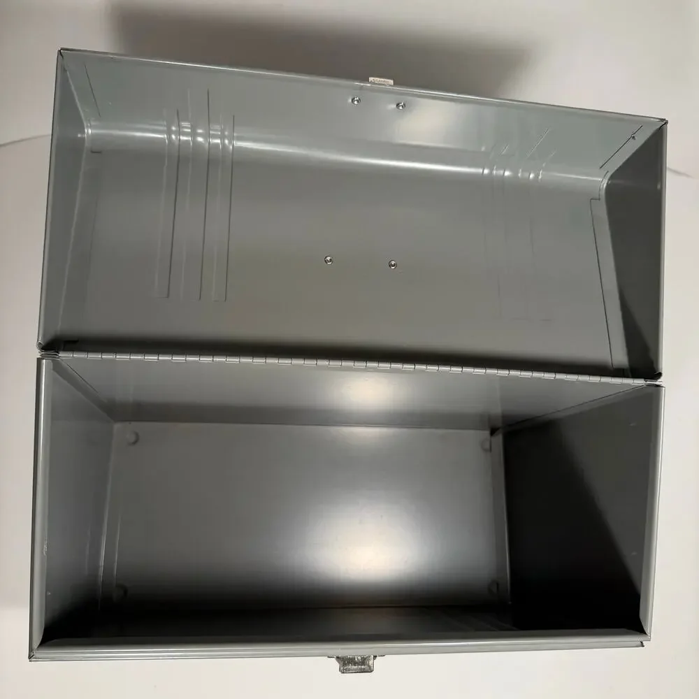 Vintage Metal File Box Gray 12.5” x 4.5” x 8.5”